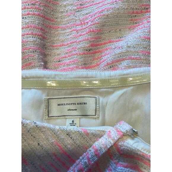 Anthropologie Moulinette Soeurs Tweed Pasteque Dress Size 6 White Pink Wedding - Picture 9 of 11